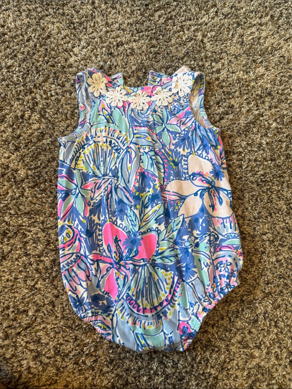 Lilly Pulitzer Floral Baby Romper in Blue, Pink & Green